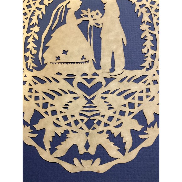Wedding Couple SILHOUETTE Hand Paper Folk Art Cut Out Original Unframed 7x8.5" - Picture 5 of 10